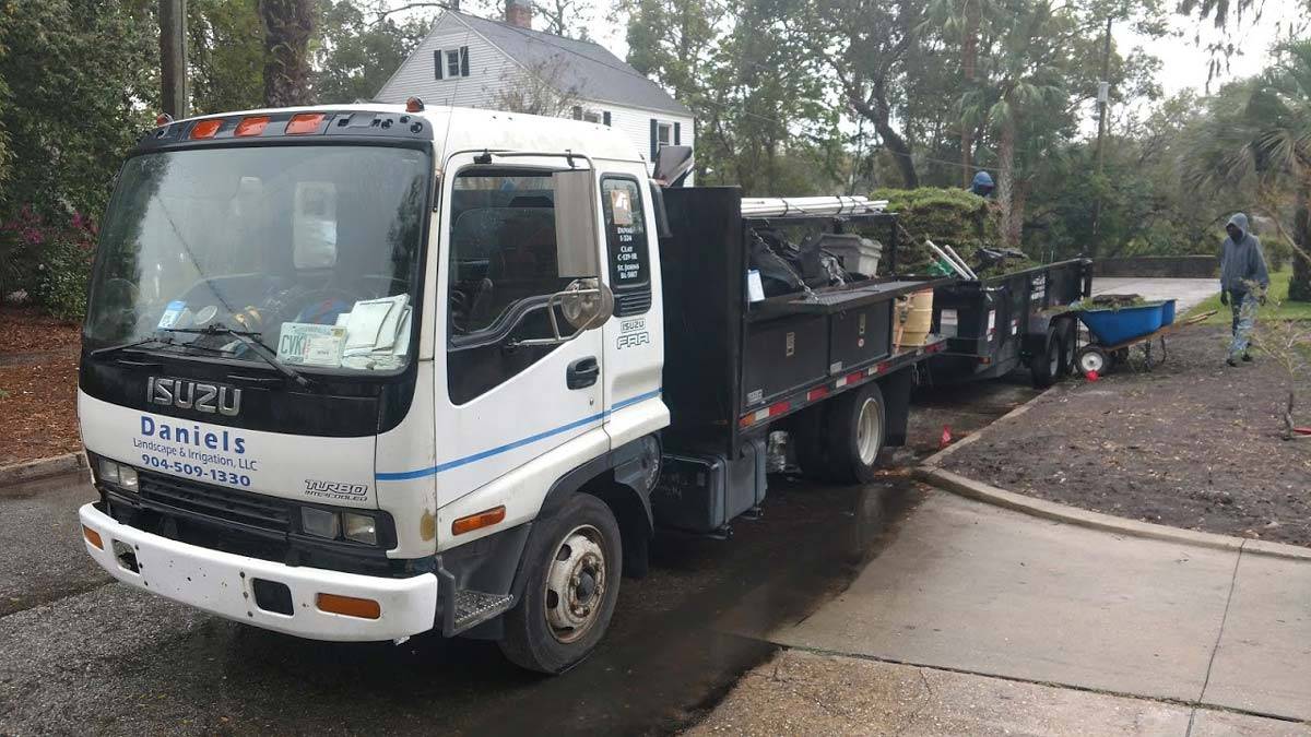 The Daniels Landscape & Irrigation LLC truck, seen from the front